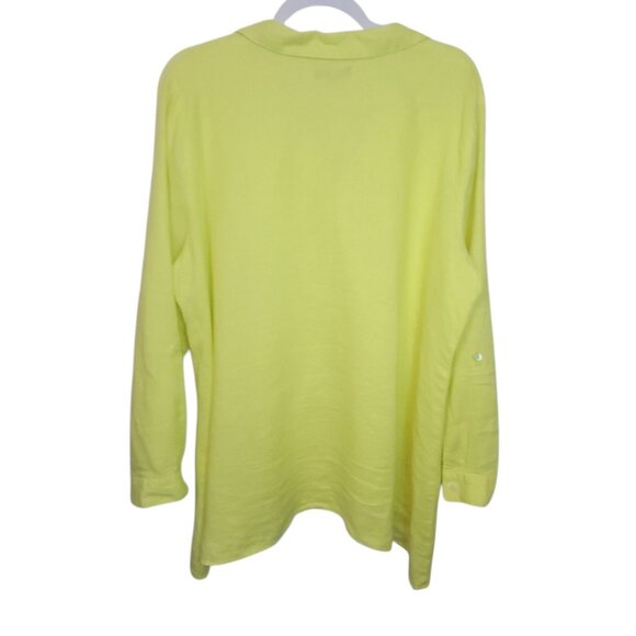 For Cynthia Lagenlook XL Yellow Linen Button-Up Top  Adjustable  Sleeves Oversiz - Picture 6 of 12